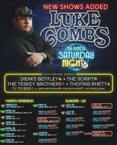 Luke Combs 2026 & 2027 live concert poster